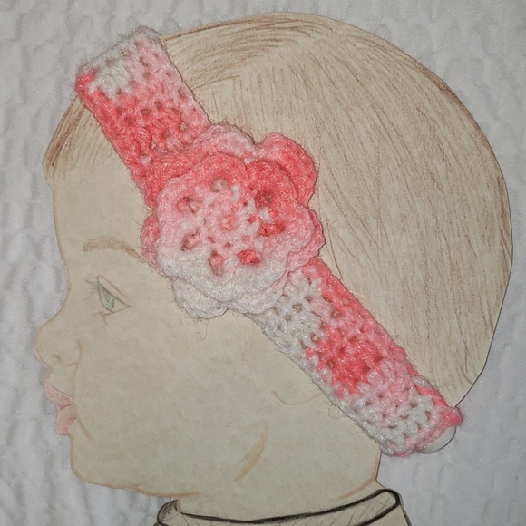 Handmade Crochet Baby Girl Flower Headband Tie Dye - Picture 1 of 5